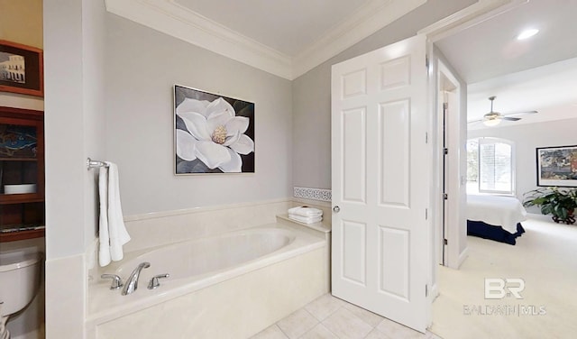 200 Peninsula Blvd Unit A202, Gulf Shores, AL 36542 - bathroom featuring a bath, ensuite bathroom, ornamental molding, tile patterned flooring, and a ceiling fan