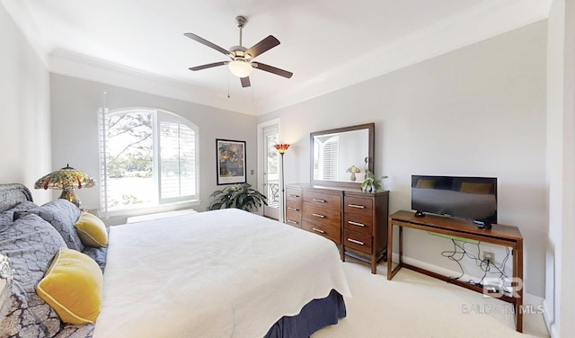 200 Peninsula Blvd Unit A202, Gulf Shores, AL 36542 - bedroom featuring ceiling fan, light colored carpet, and ornamental molding