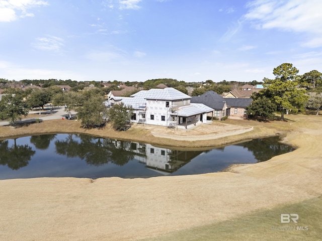 exterior space with a water view