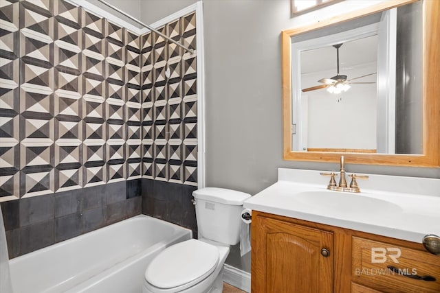 bathroom with ceiling fan, vanity, and toilet