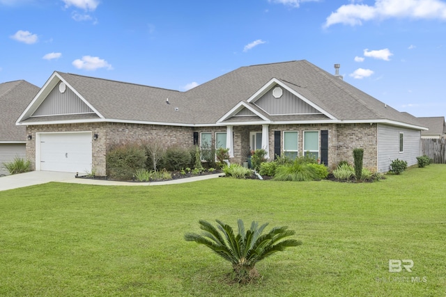 view of front facade featuring a garage and a front lawn