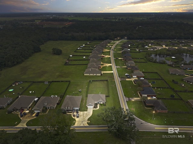 view of aerial view at dusk