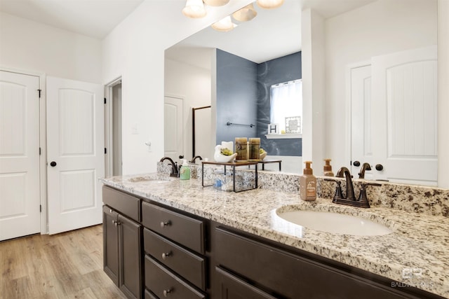 bathroom with vanity and hardwood / wood-style flooring