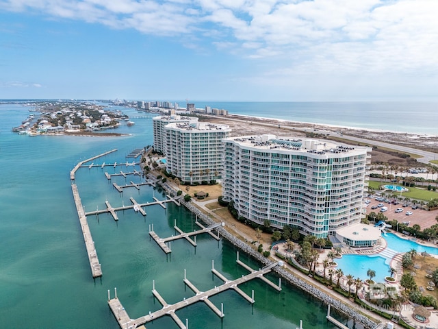 aerial view with a water view