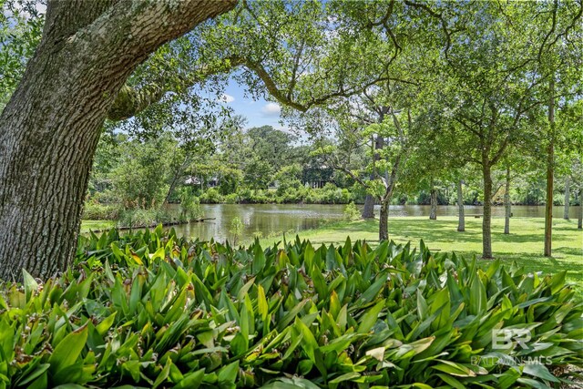 view of yard with a water view