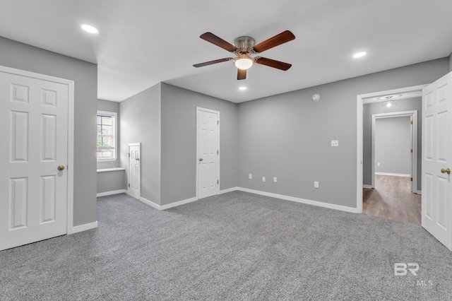 24477 Harvester Dr, Loxley, AL 36551 - unfurnished bedroom featuring recessed lighting, a ceiling fan, carpet, and baseboards