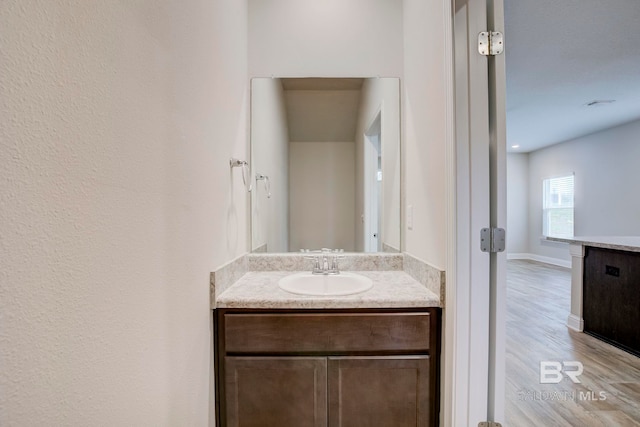 bathroom with hardwood / wood-style floors and vanity