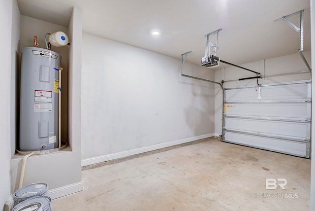 garage featuring electric water heater and a garage door opener