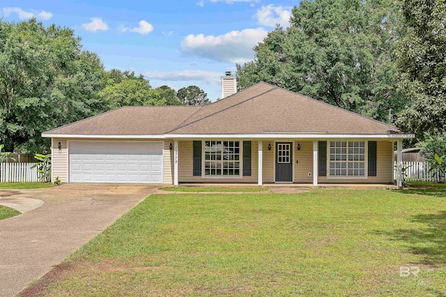 25779 Austin Rd, Daphne, AL 36526 - ranch-style home with driveway, a garage, a chimney, and a porch