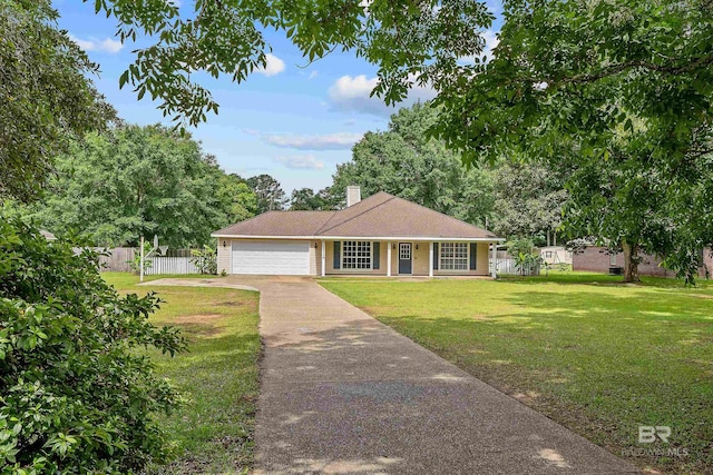 25779 Austin Rd, Daphne, AL 36526 - ranch-style home featuring an attached garage, a porch, driveway, and a chimney
