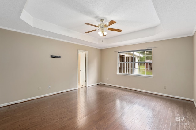 25779 Austin Rd, Daphne, AL 36526 - unfurnished room with a raised ceiling, ceiling fan, wood-type flooring, baseboards, and a textured ceiling