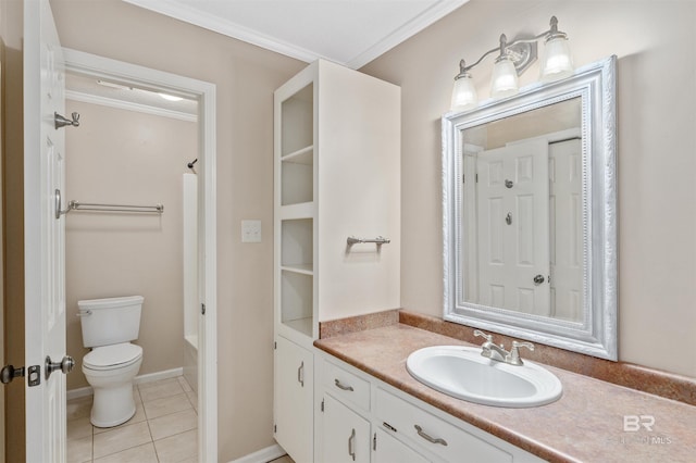 25779 Austin Rd, Daphne, AL 36526 - full bathroom featuring vanity, toilet, tile patterned floors,  shower combination, and crown molding