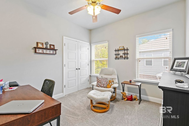 office with carpet and ceiling fan