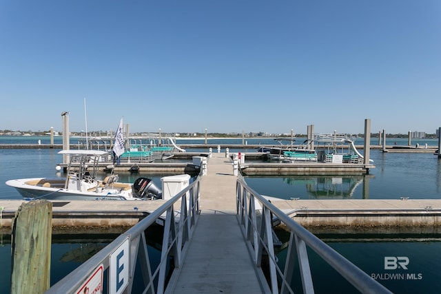 dock area with a water view