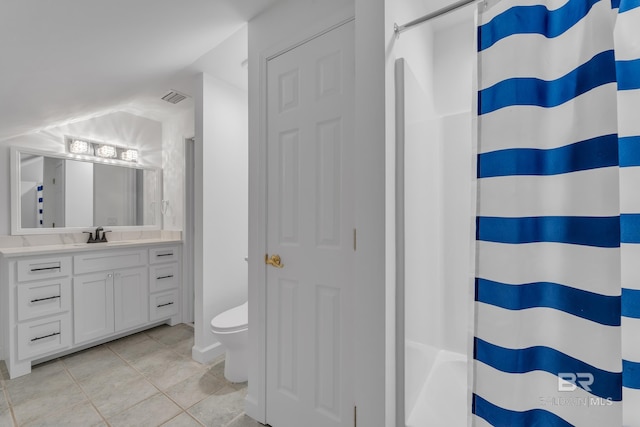 1352 W Fairway Dr, Gulf Shores, AL 36542 - full bathroom featuring visible vents, tile patterned flooring, vanity, toilet, and a shower with curtain