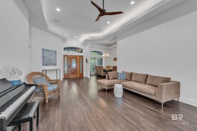 1352 W Fairway Dr, Gulf Shores, AL 36542 - living area with recessed lighting, a raised ceiling, and wood finished floors