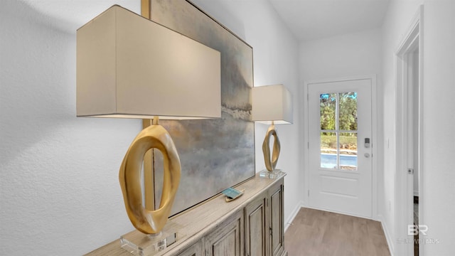 doorway to outside featuring light wood finished floors