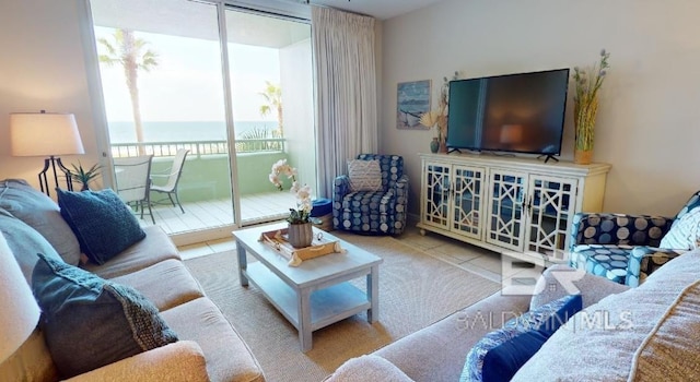 living room featuring light tile patterned floors