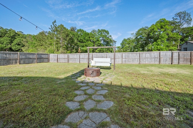 view of yard with a fenced backyard