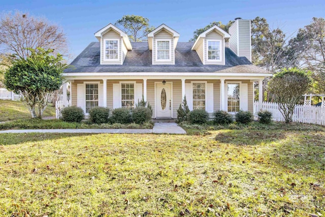 view of front facade featuring a porch and a front lawn