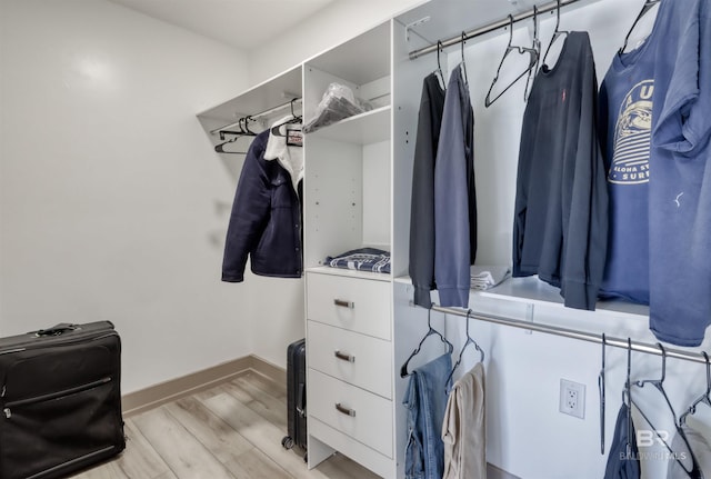 spacious closet with light hardwood / wood-style flooring