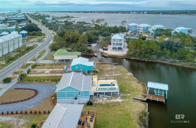 aerial view with a water view