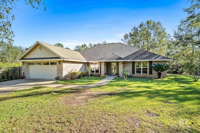 ranch-style house with a front lawn and a garage