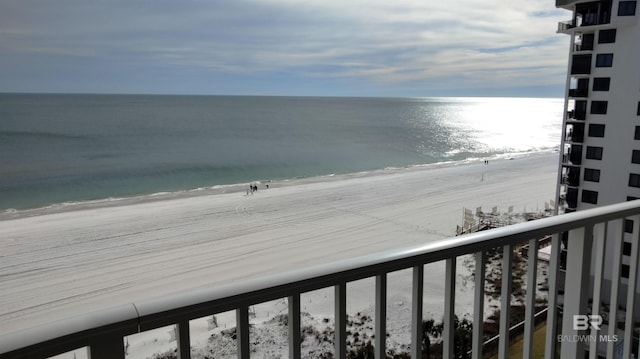 property view of water featuring a beach view