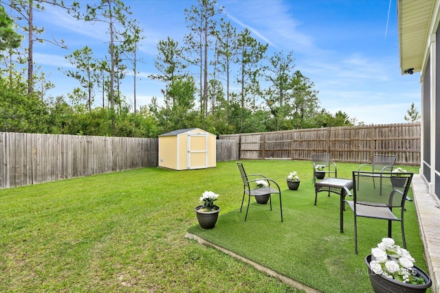 view of yard with a shed