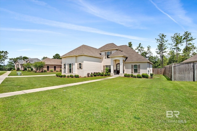 french provincial home featuring a front yard