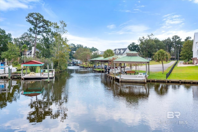 dock area featuring a water view