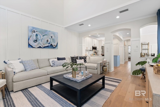 living room featuring light wood-type flooring