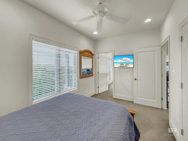 bedroom featuring carpet and ceiling fan