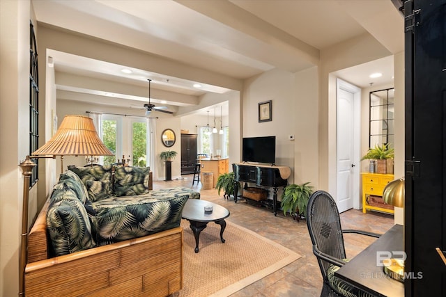 1430 Regency Rd Unit C103, Gulf Shores, AL 36542 - living area with a ceiling fan, recessed lighting, and stone finish flooring