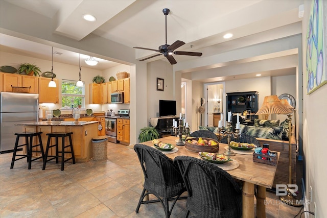 1430 Regency Rd Unit C103, Gulf Shores, AL 36542 - dining room with ceiling fan, light stone finish floors, and recessed lighting