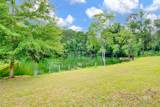 view of yard with a water view