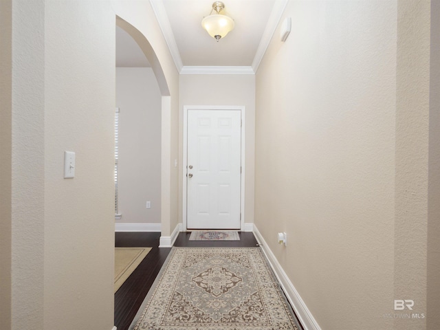 1234 Surrey Loop, Foley, AL 36535 - entryway with arched walkways, crown molding, and dark wood finished floors