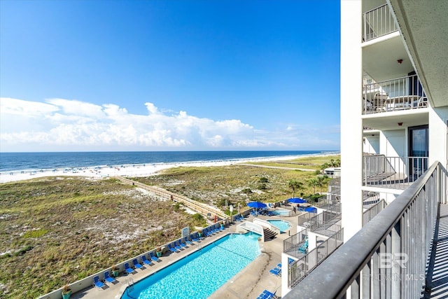 property view of water featuring a view of the beach