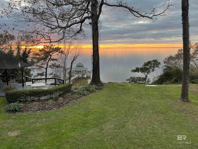 water view featuring a gazebo