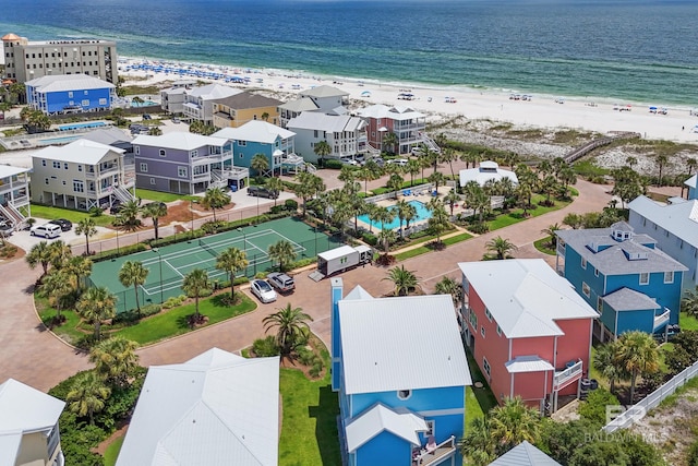 aerial view featuring a beach view and a water view