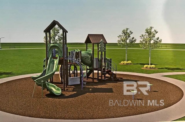 view of play area featuring a yard