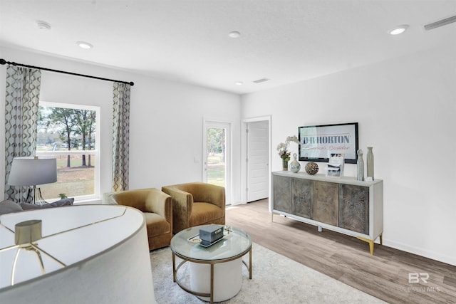 living room with light wood-type flooring