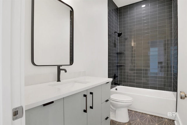 bathroom featuring shower / bathtub combination, vanity, and toilet
