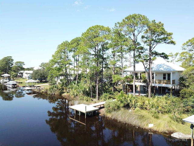 view of dock featuring a water view