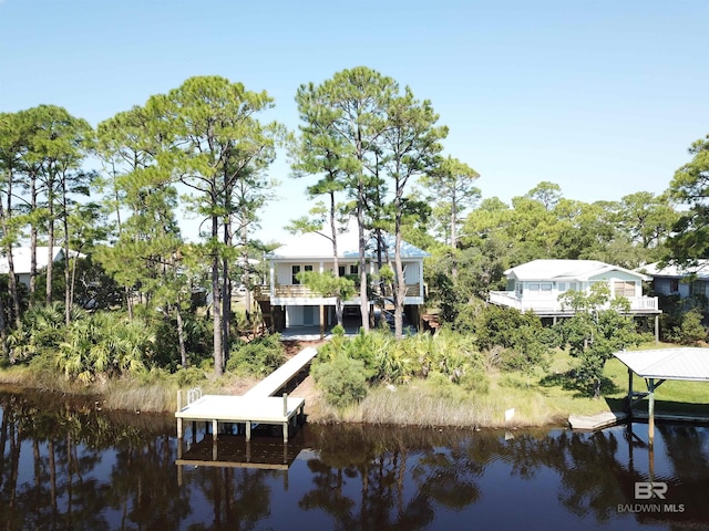 view of dock with a water view