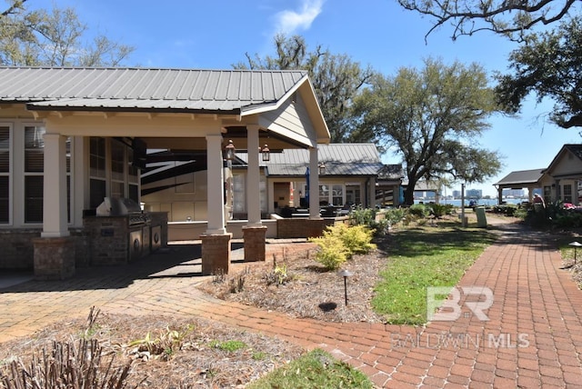 view of yard featuring a patio area and an outdoor kitchen