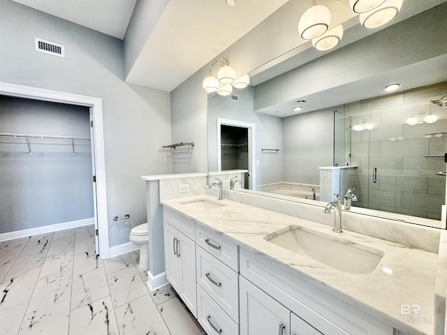 full bathroom featuring a sink, visible vents, baseboards, and marble finish floor