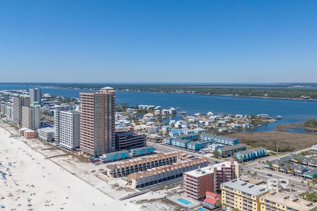 aerial view with a view of city and a water view