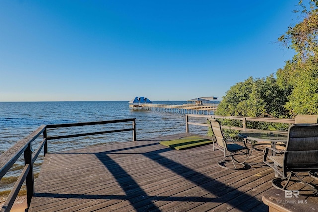 dock area with a water view