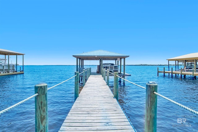 dock area featuring a water view